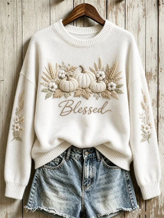 Women's Thanksgiving Art Knit Long Sleeve Sweater